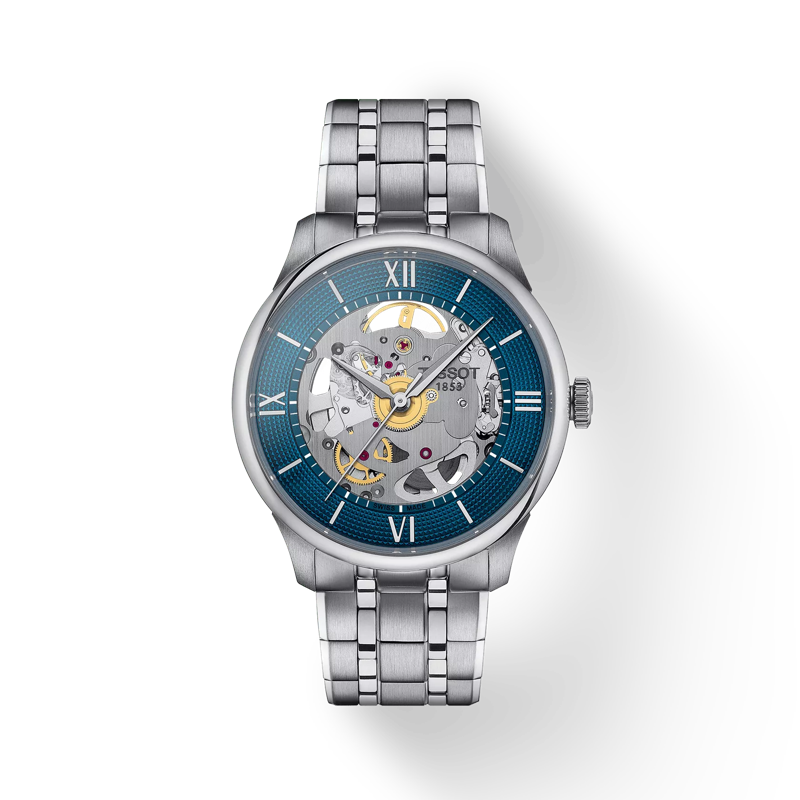 Tissot Watch Tissot Chemin Des Tourelles Skeleton Wristwatch, Blue Dial, 39mm (T1398361104800)