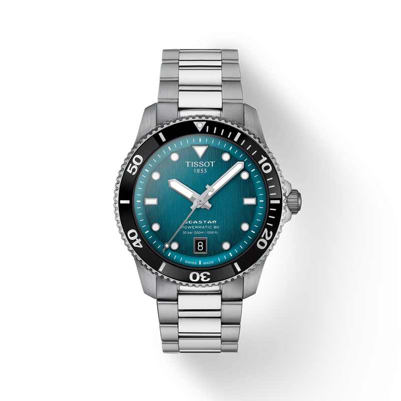 Tissot Watch Tissot Seastar 1000 Powermatic 80, Turquoise-Black Dial, 40mm (T1208071109100)