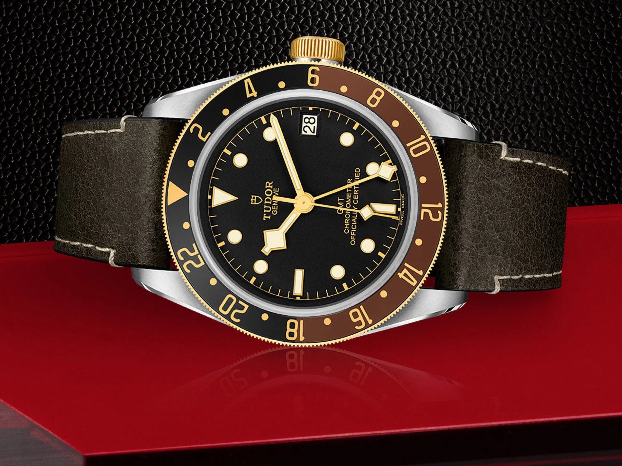 TUDOR Watch TUDOR Black Bay GMT S&G 41mm Case, Black Dial, Brown Leather Bracelet (M79833MN-0003)