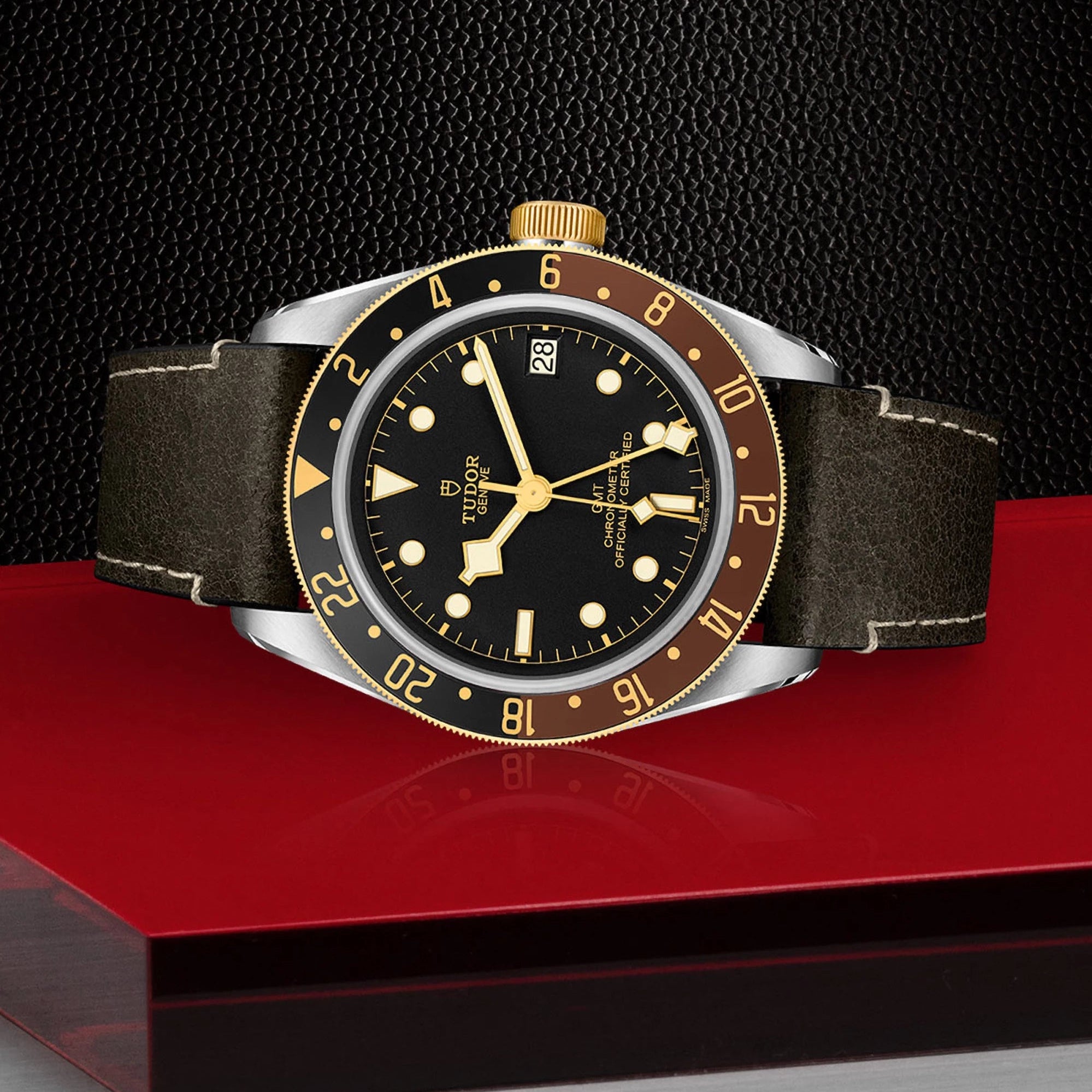 TUDOR Watch TUDOR Black Bay GMT S&G 41mm Case, Black Dial, Brown Leather Bracelet (M79833MN-0003)