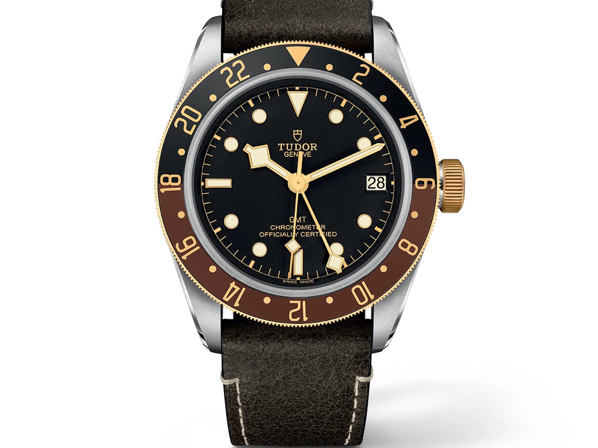 TUDOR Watch TUDOR Black Bay GMT S&G 41mm Case, Black Dial, Brown Leather Bracelet (M79833MN-0003)