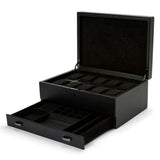 WOLF Designs Watch Winder British Racing 10 Piece Watch Box With Storage - Black