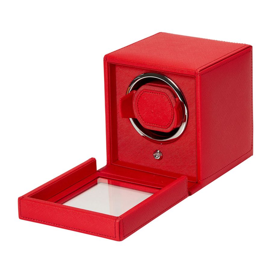 WOLF Designs Jewelry Cases Cub Single Watch Winder with Cover in Tuttie Frutti Red