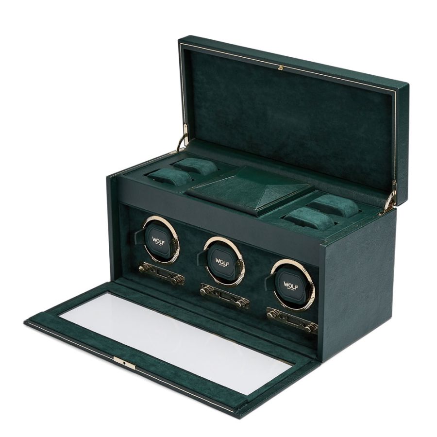 WOLF Designs Watch Winder WOLF British Racing Triple Watch Winder with Storage - Green