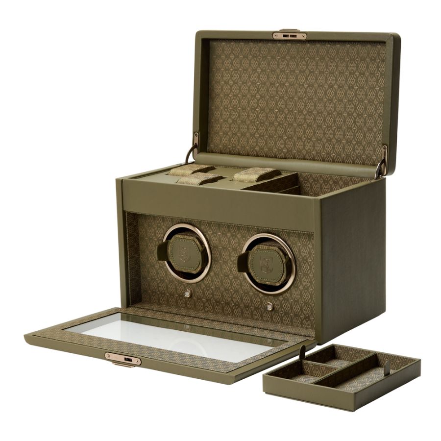 WOLF Designs Watch Winder Wolf Earth Double Watch Winder - Olive Green