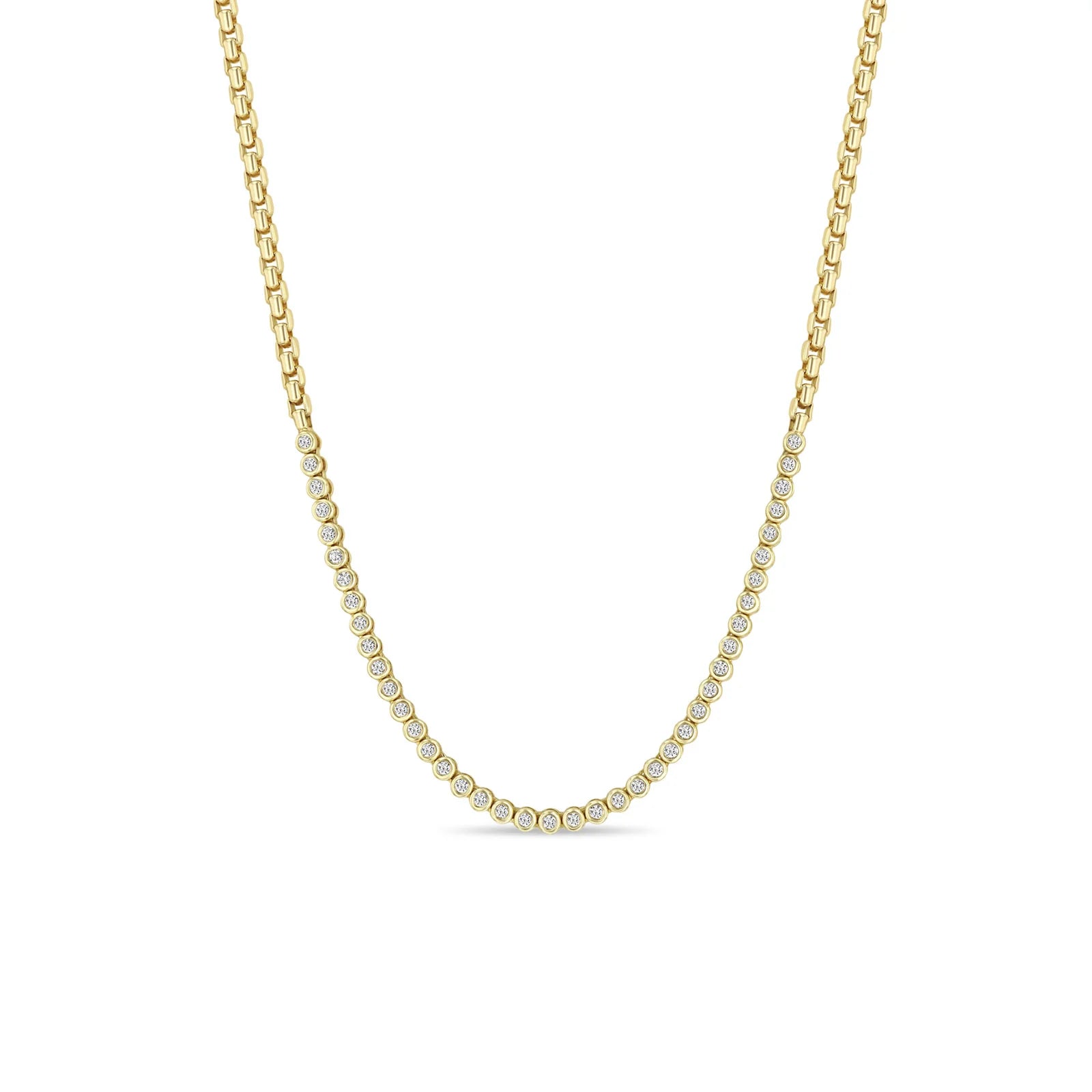 Zoe Chicco Necklaces and Pendants Zoë Chicco 14K Gold Medium Box Chain with Bezel Set Diamond Necklace