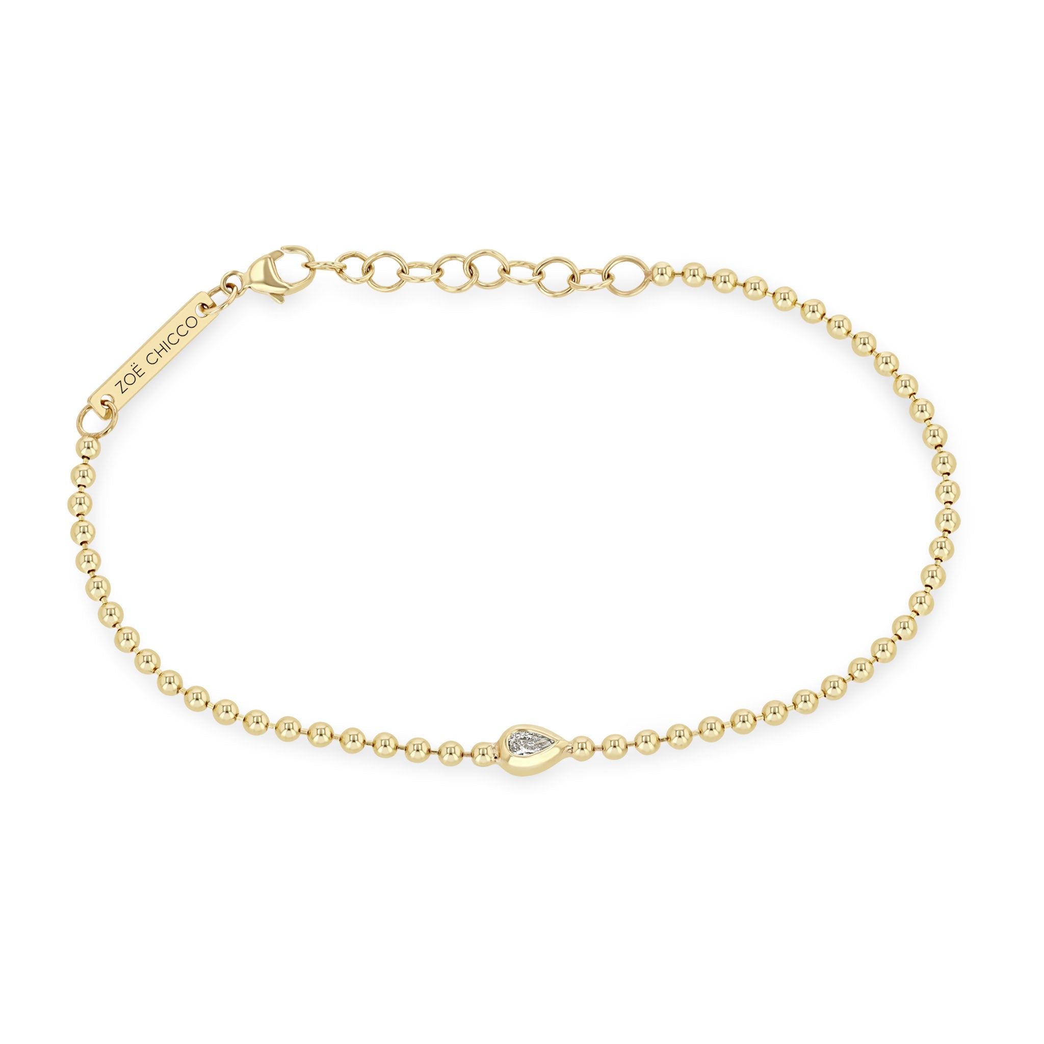 Zoe Chicco Bracelet Zoë Chicco 14K Yellow Gold Bead Chain Bracelet with Pear Shaped Diamond