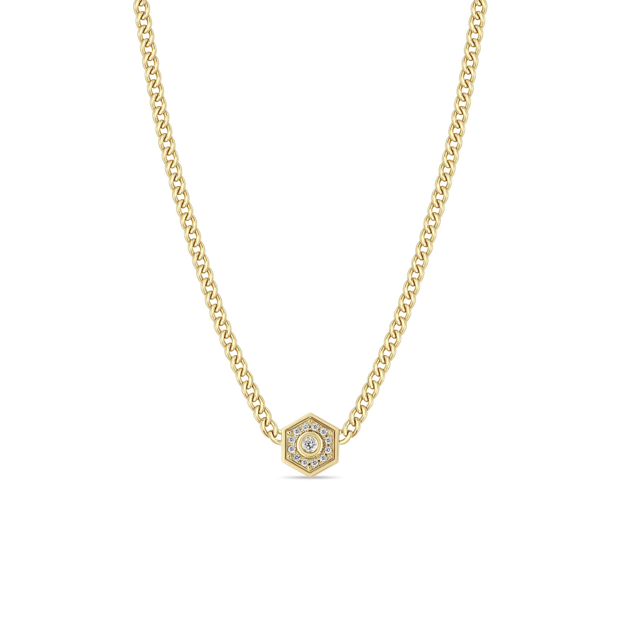 Zoe Chicco Necklaces and Pendants Zoë Chicco 14K Yellow Gold Diamond Hexagon Halo Necklace