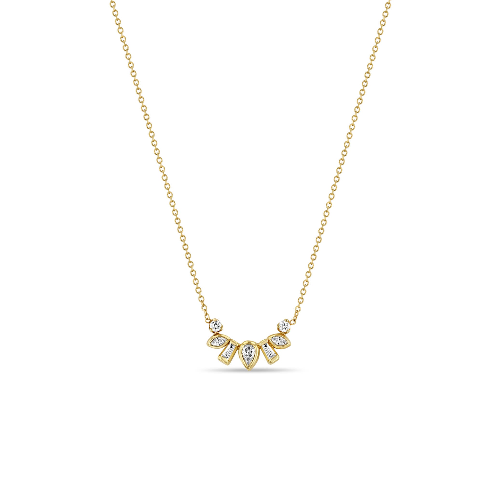 Zoe Chicco Necklaces and Pendants Zoë Chicco 14K Yellow Gold Mixed Diamond Curved Necklace