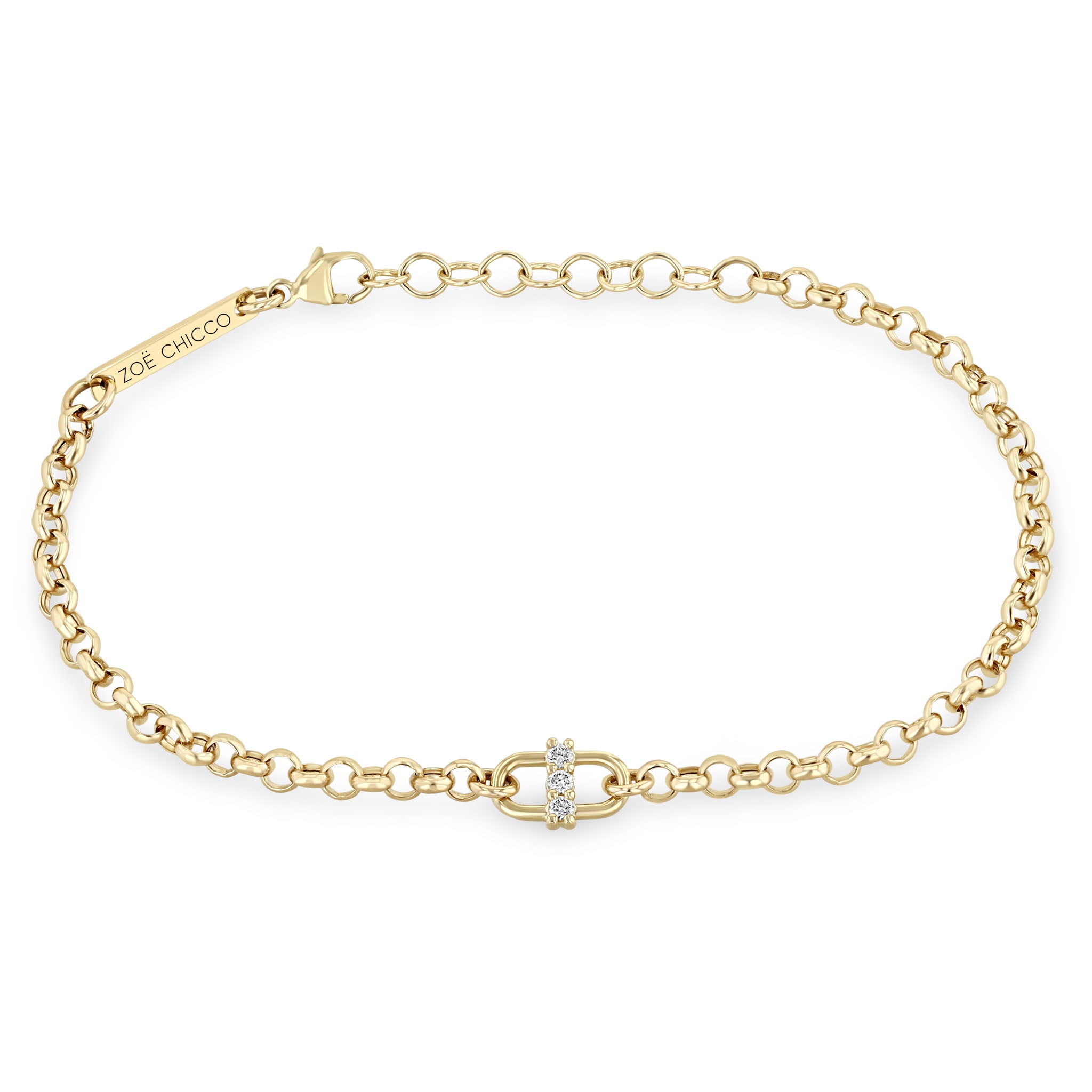 Zoe Chicco Bracelet Zoë Chicco 14K Yellow Gold Rolo Bracelet with Center Diamond Link