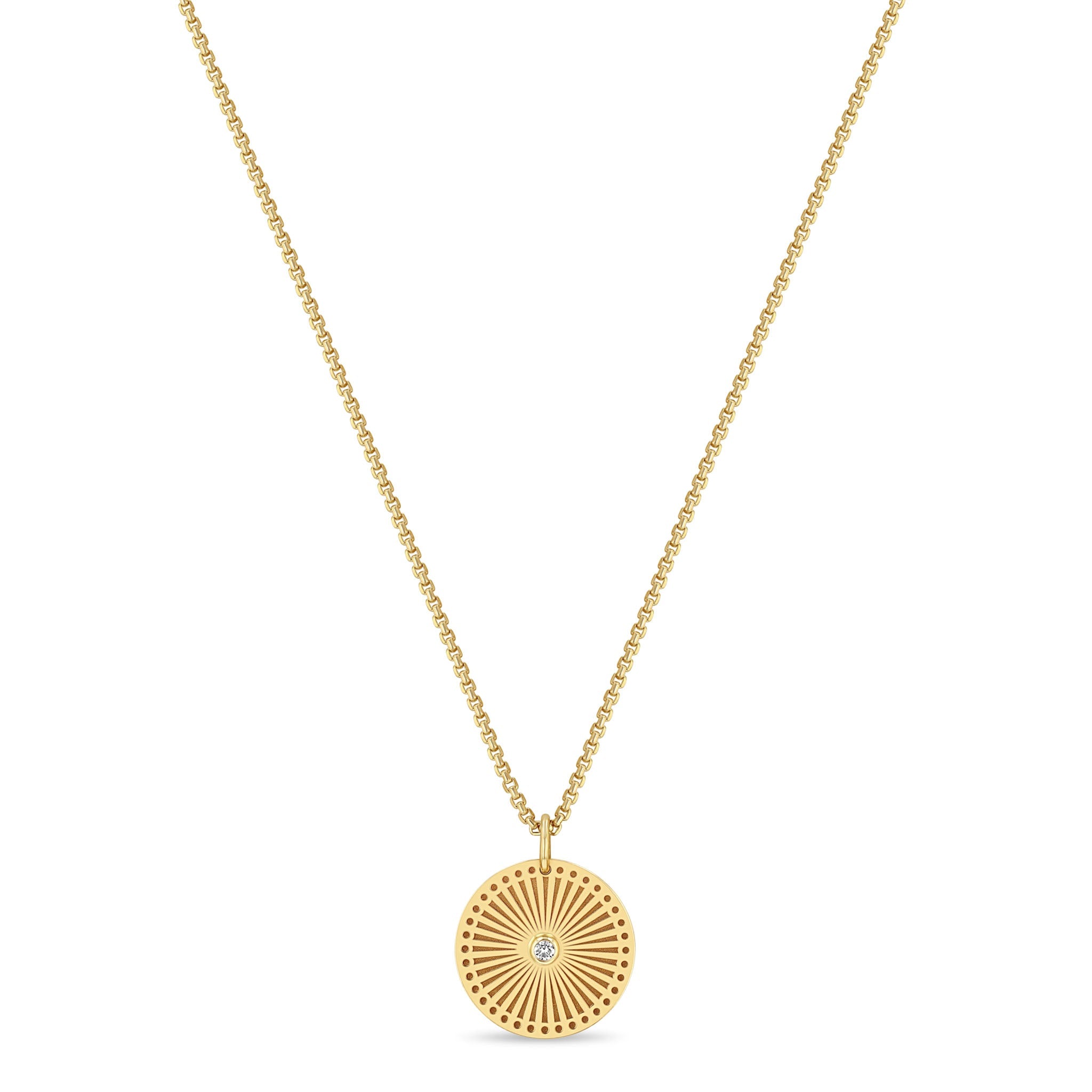 Zoe Chicco Necklaces and Pendants Zoë Chicco 14K Yellow Gold Small Sunbeam Diamond Set Medallion Necklace