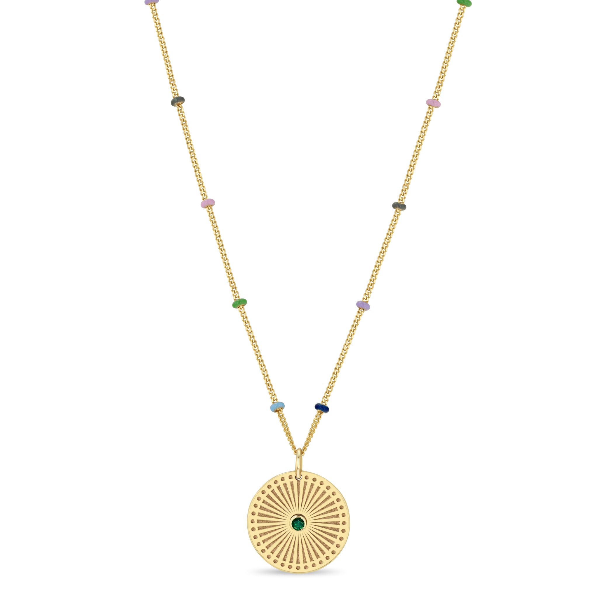 Zoe Chicco Necklaces and Pendants Zoë Chicco 14K Yellow Gold Sunbeam Emerald Set Medallion Necklace