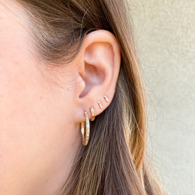 Dana Rebecca Designs Earring Sadie Pearl Diamond Baguette Huggies - Yellow Gold