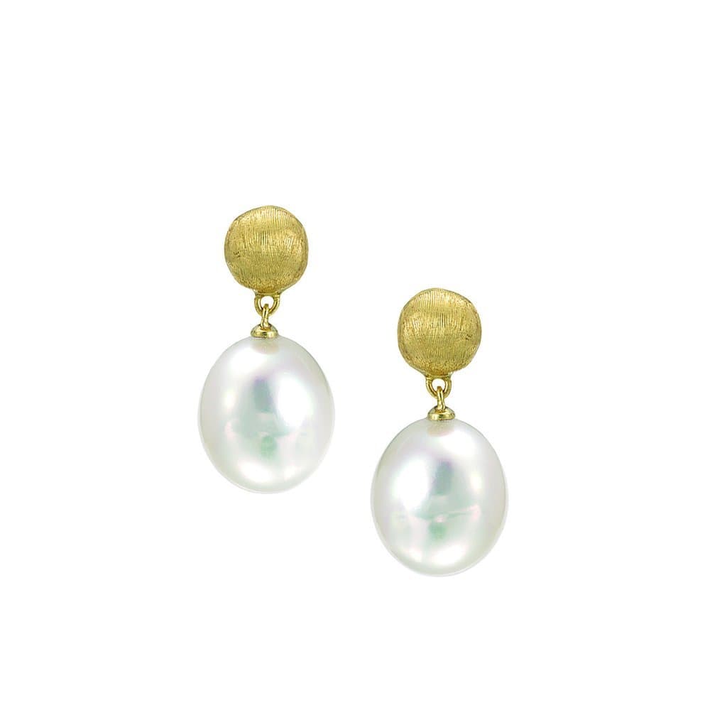18kt Gold Pearl Hoop Post Earrings