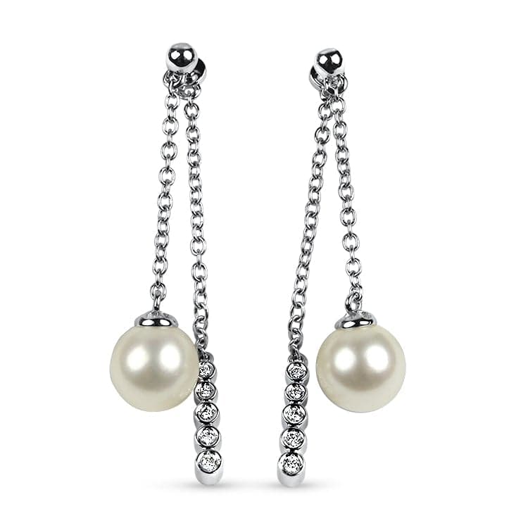 Mastoloni Earring White Gold Caprice Pearl and Diamond Convertible Chain Dangle Earrings