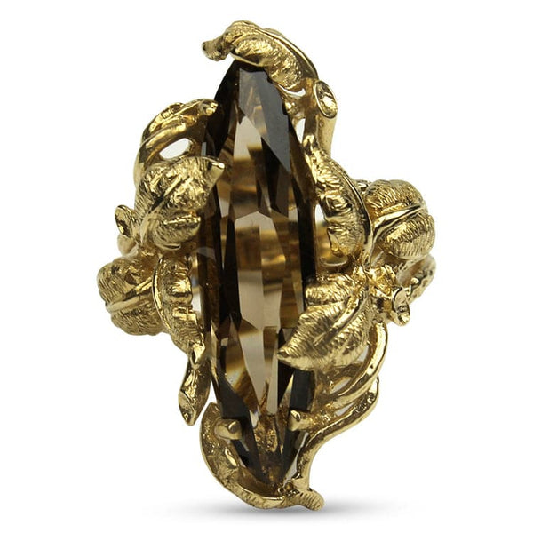 Estate 14k Yellow Gold Floral Smoky Quartz Ring