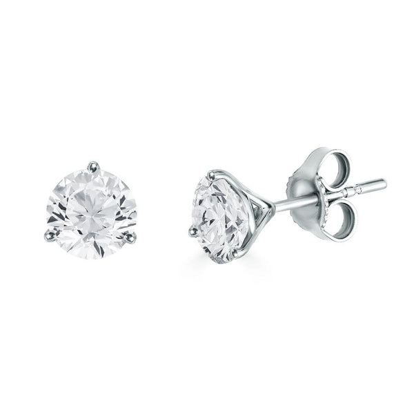 Three-Stone Sparkler Studs | Unique White Diamond Stud Earrings 14K White Gold by Marrow Fine