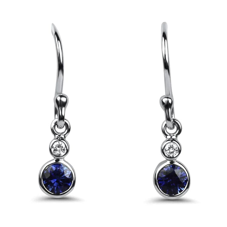 18K Blue Sapphire Diamond Floral Drop Earrings - 240-6375