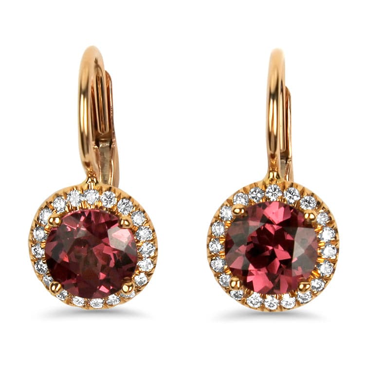 Springer's Collection Earring Rose Gold Pair of Garnet and Diamond Lever Back Earrings